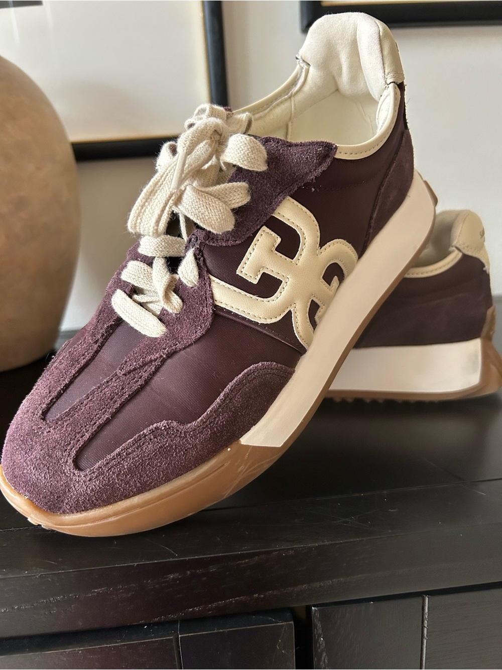 Sam Edelman Burgundy Suede & Leather Sneaker with Cream Accents